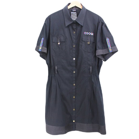 NWT Coogi Black Dress SZ 3X Y2K Hip Hop Cotton Puff Sleeve Snap Front Rhinestone - Picture 2 of 16